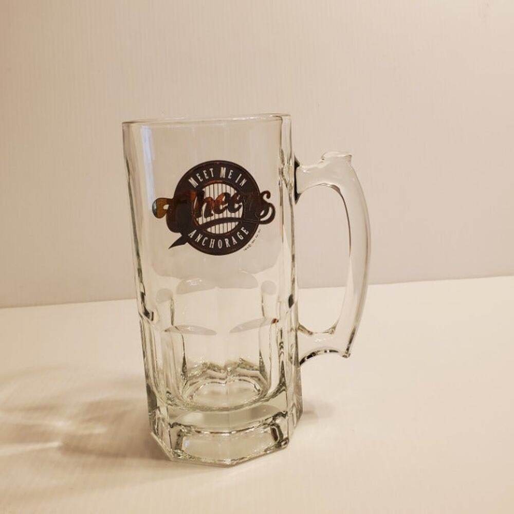 Cheers Meet Me in Anchorage Huge Glass Beer Stein with Handle Barware